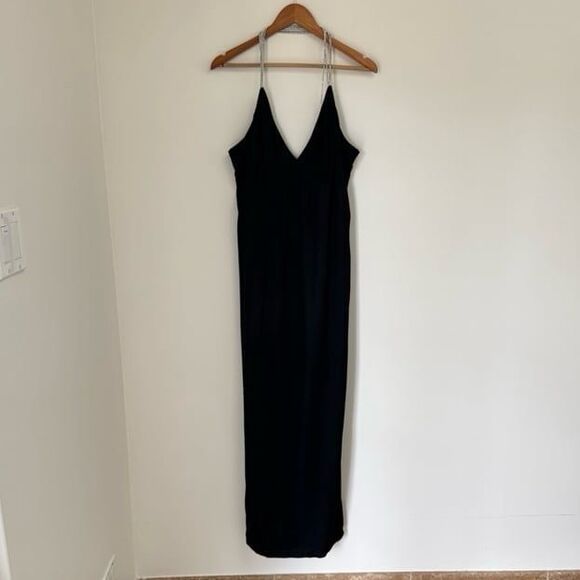 NWT H&M Rhinestone-Strap Satin Midi Dress in Black Size XL - Picture 10 of 12